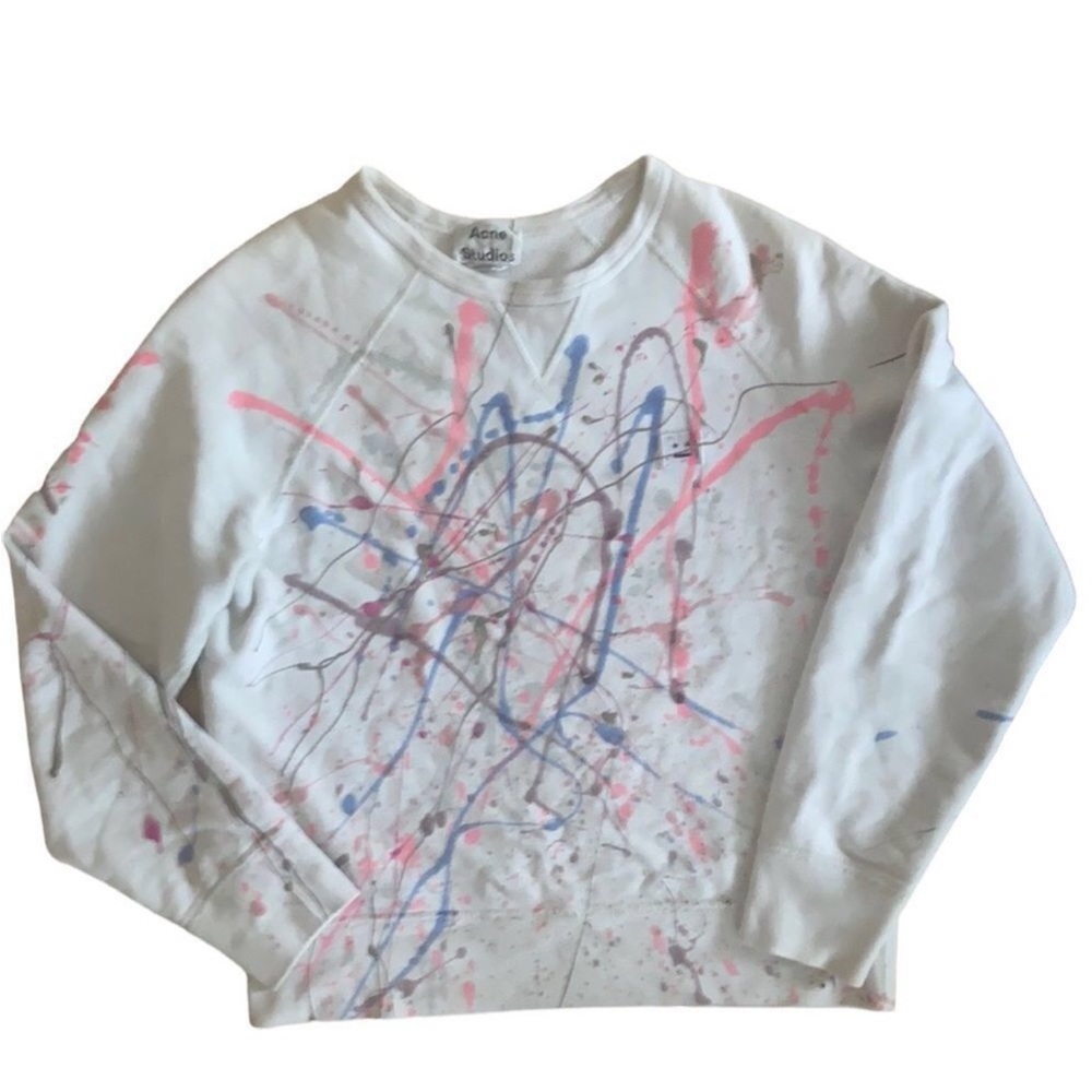 Acne Studios Women's Off-White Splatter Paint Sweatshirt Crewneck Oversized XXS
